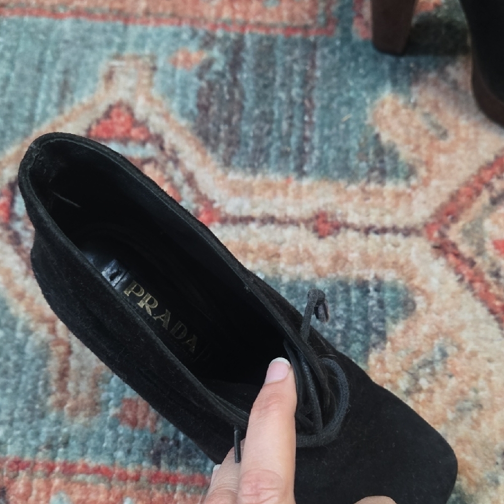 Prada Black Suede Lace-Up Platform Ankle Boots - Picture 3 of 9